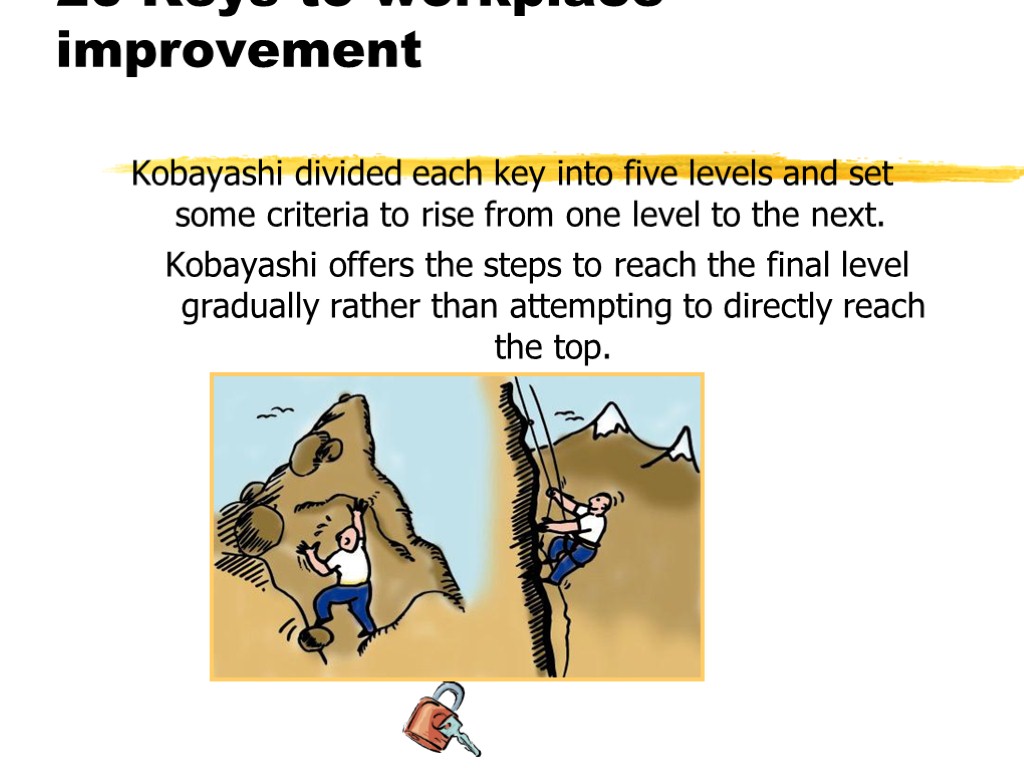 20 Keys to workplace improvement Kobayashi divided each key into five levels and set